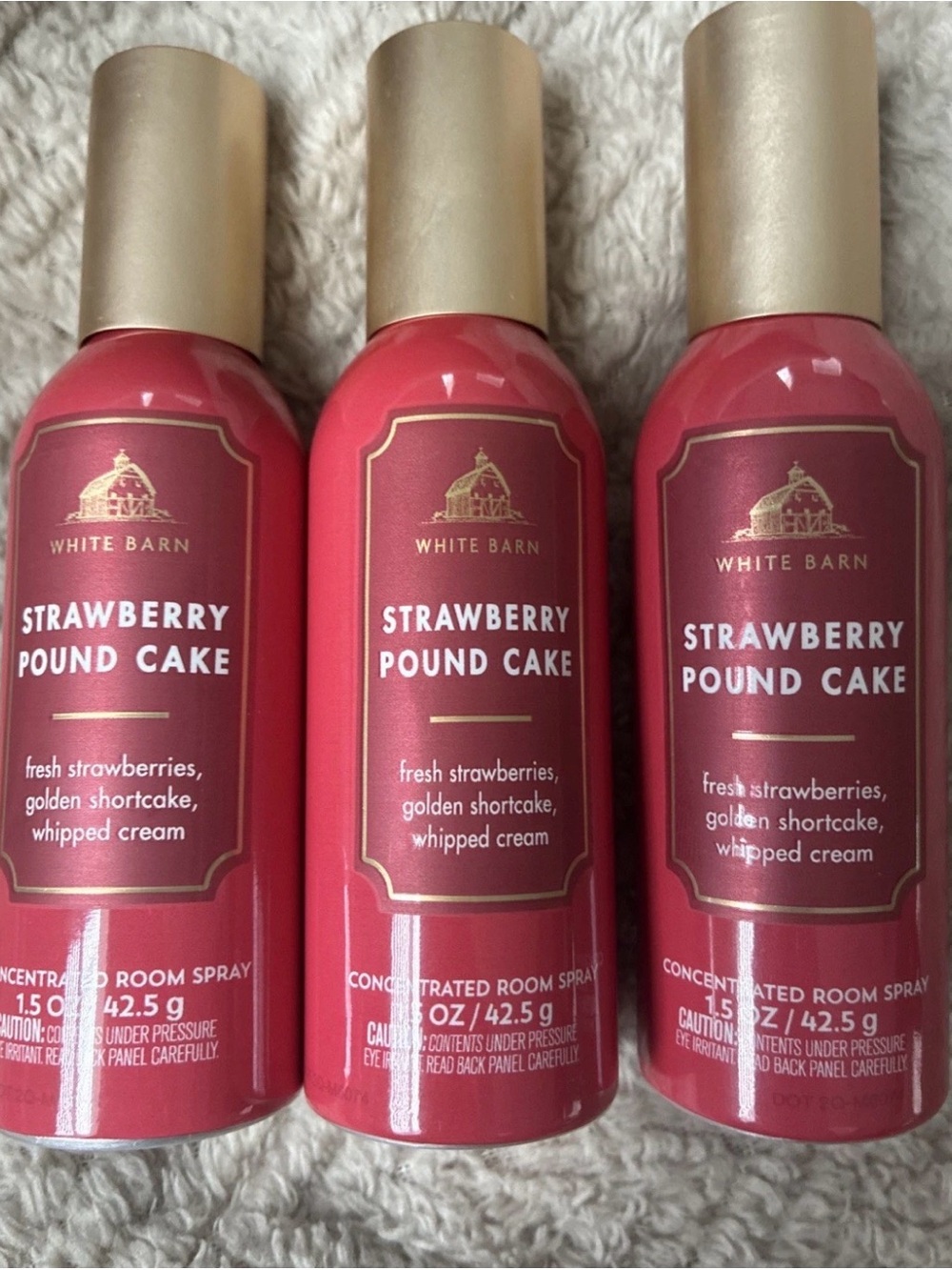 New Bath & Body Works Strawberry Pound Cake Dorm/ Car/ Room Spray 1.5 oz Lot x 3